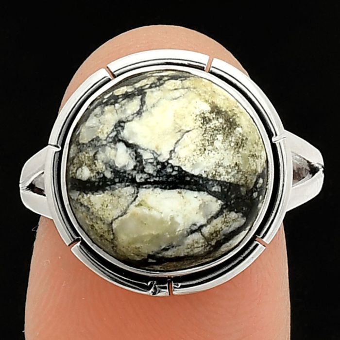 Authentic White Buffalo Turquoise Nevada Ring size-8 SDR235875 R-1012, 13x13 mm