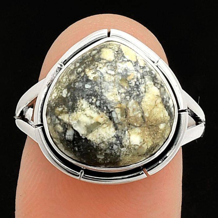 Authentic White Buffalo Turquoise Nevada Ring size-8 SDR235876 R-1012, 13x13 mm