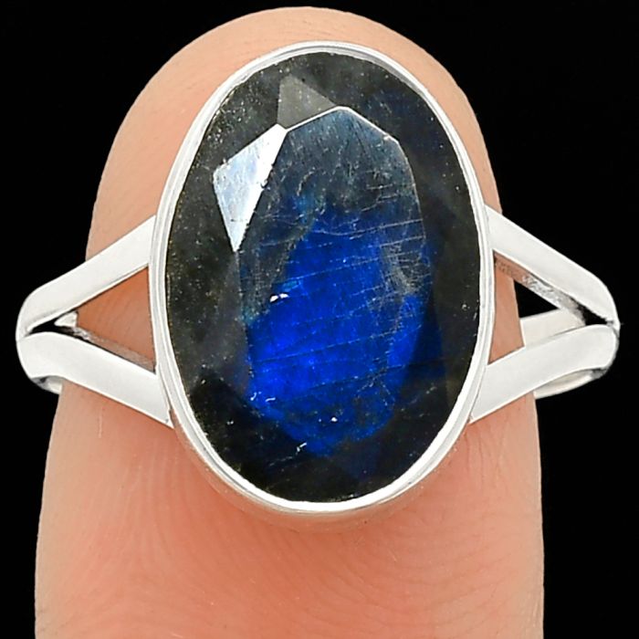 Faceted Blue Fire Labradorite Ring size-9 SDR235890 R-1002, 11x15 mm