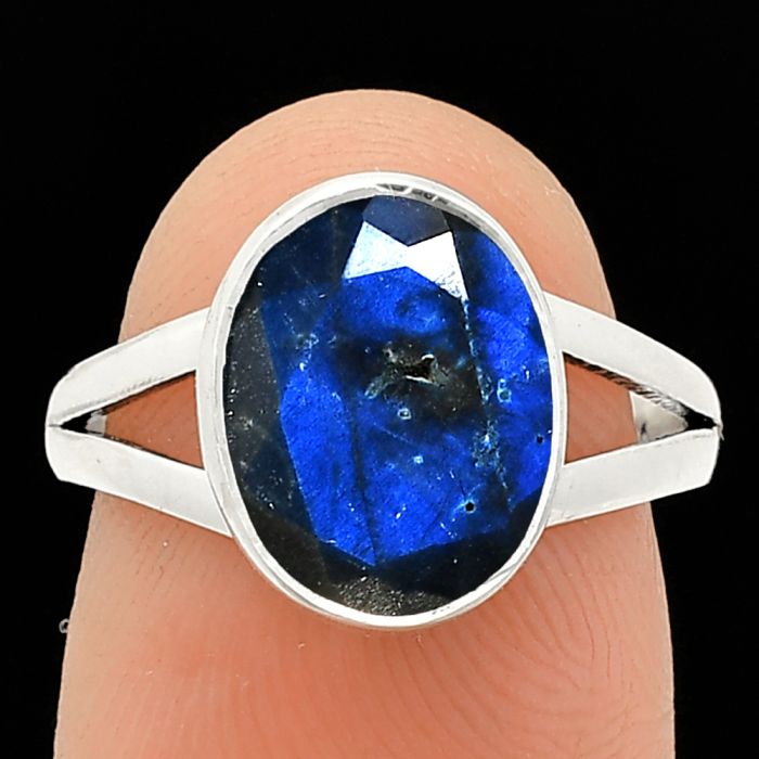Faceted Blue Fire Labradorite Ring size-7 SDR235908 R-1002, 9x12 mm