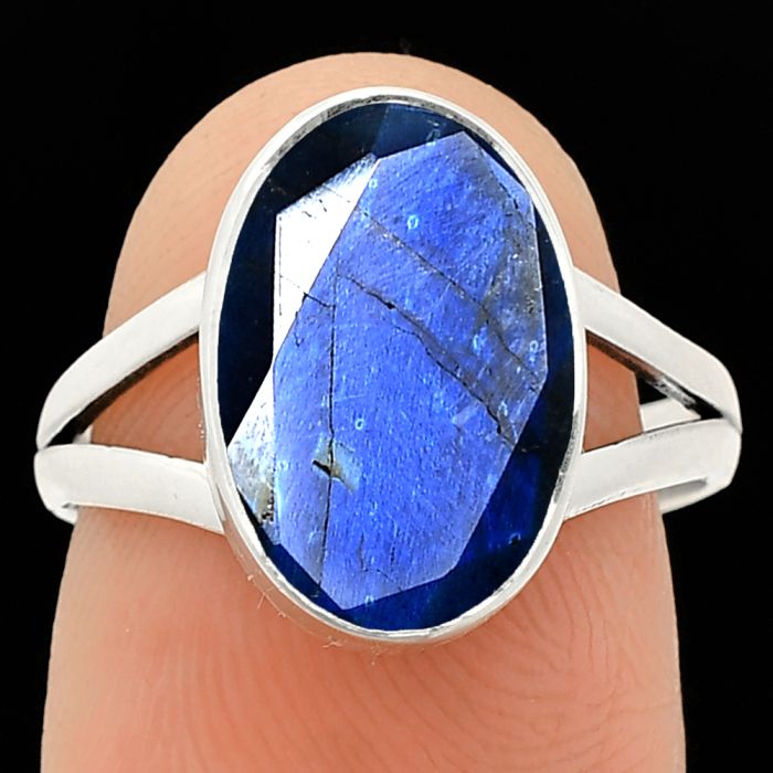Faceted Blue Fire Labradorite Ring size-6.5 SDR235930 R-1002, 9x13 mm
