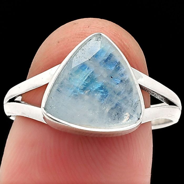 Faceted Rainbow Moonstone Ring size-9 SDR235937 R-1002, 10x10 mm