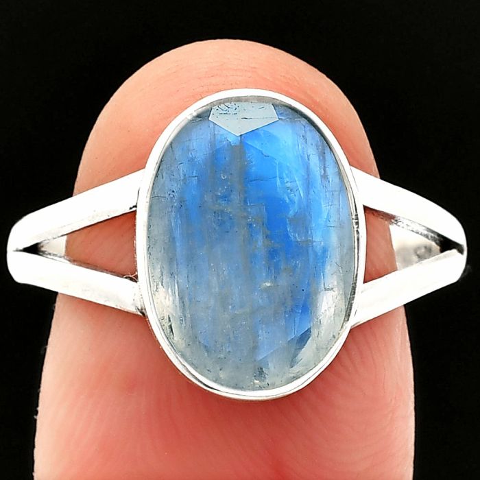 Faceted Rainbow Moonstone Ring size-10 SDR235943 R-1002, 9x13 mm