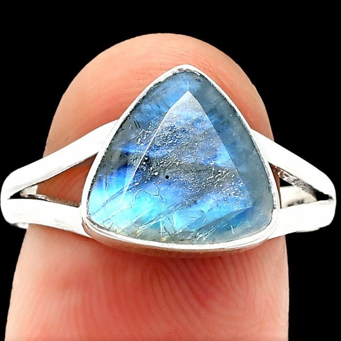 Faceted Rainbow Moonstone Ring size-9 SDR235956 R-1002, 10x10 mm