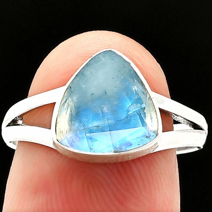 Faceted Rainbow Moonstone Ring size-8 SDR235959 R-1002, 9x9 mm