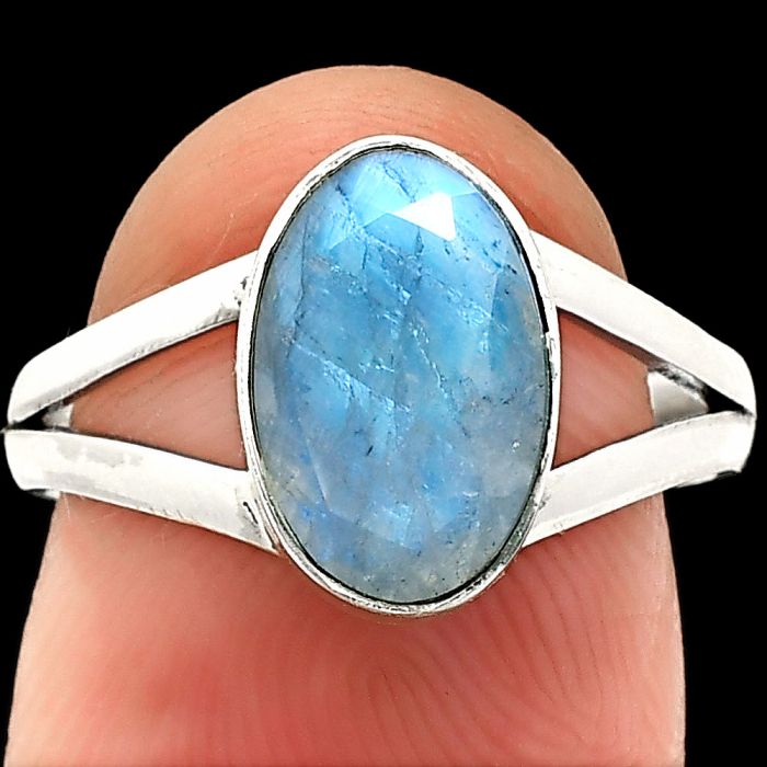 Faceted Rainbow Moonstone Ring size-7 SDR235970 R-1002, 7x11 mm