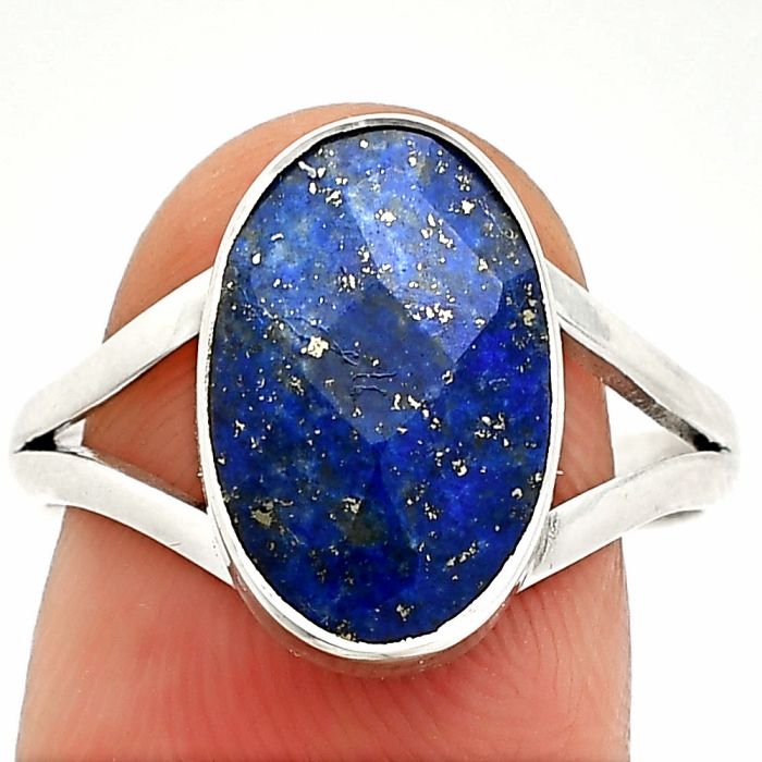 Faceted Lapis Lazuli Ring size-9 SDR235977 R-1002, 9x14 mm