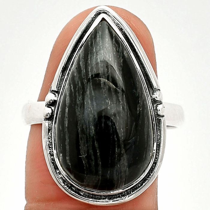 Silver Leaf Obsidian Ring size-9.5 SDR236000 R-1175, 12x21 mm