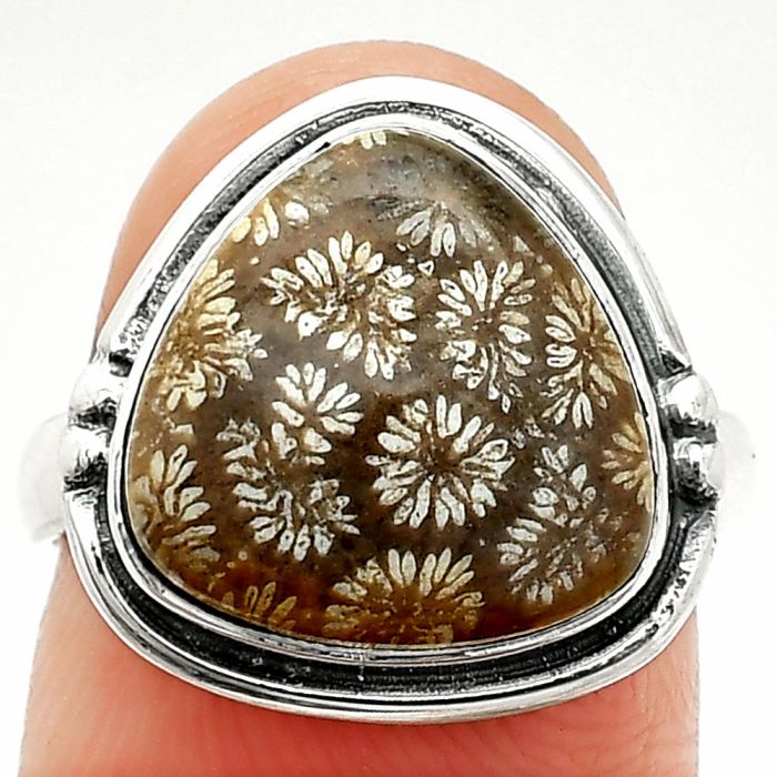 Flower Fossil Coral Ring size-7 SDR236024 R-1175, 13x13 mm