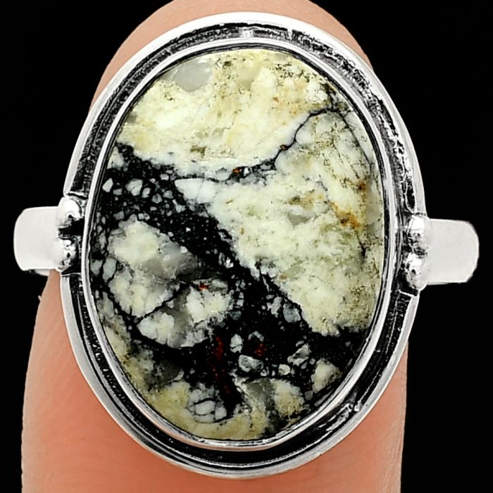 Authentic White Buffalo Turquoise Nevada Ring size-9.5 SDR236084 R-1175, 13x18 mm