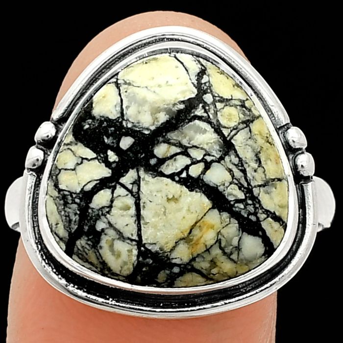 Authentic White Buffalo Turquoise Nevada Ring size-10 SDR236088 R-1175, 15x15 mm
