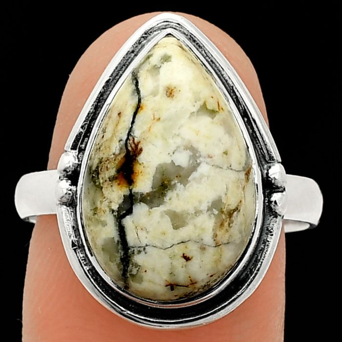 Authentic White Buffalo Turquoise Nevada Ring size-9 SDR236092 R-1175, 11x17 mm