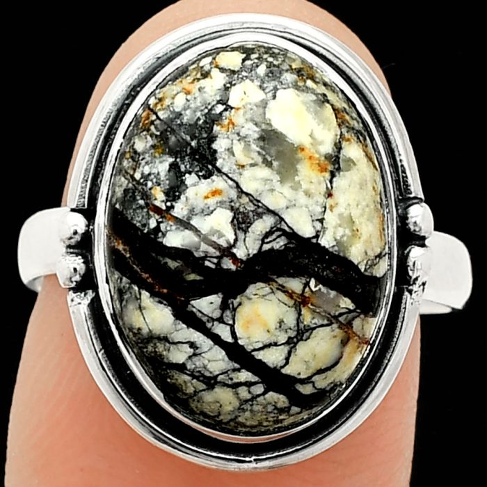 Authentic White Buffalo Turquoise Nevada Ring size-8 SDR236096 R-1175, 12x16 mm