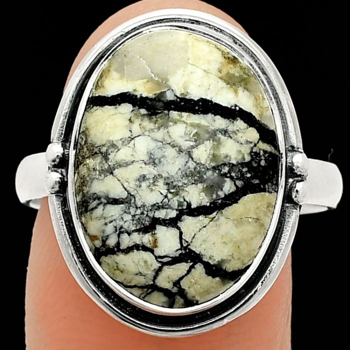 Authentic White Buffalo Turquoise Nevada Ring size-9.5 SDR236097 R-1175, 13x18 mm