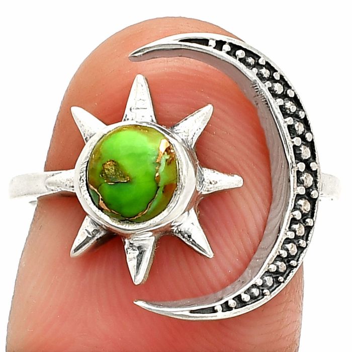 Star Moon - Copper Green Turquoise Ring size-7.5 SDR236149 R-1015, 6x6 mm