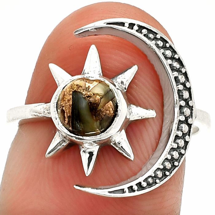 Star Moon - Copper Abalone Shell Ring size-7 SDR236151 R-1015, 6x6 mm