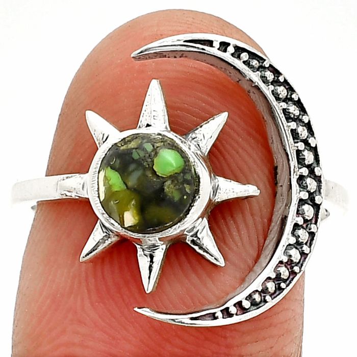 Star Moon - Green Matrix Turquoise Ring size-7.5 SDR236154 R-1015, 6x6 mm