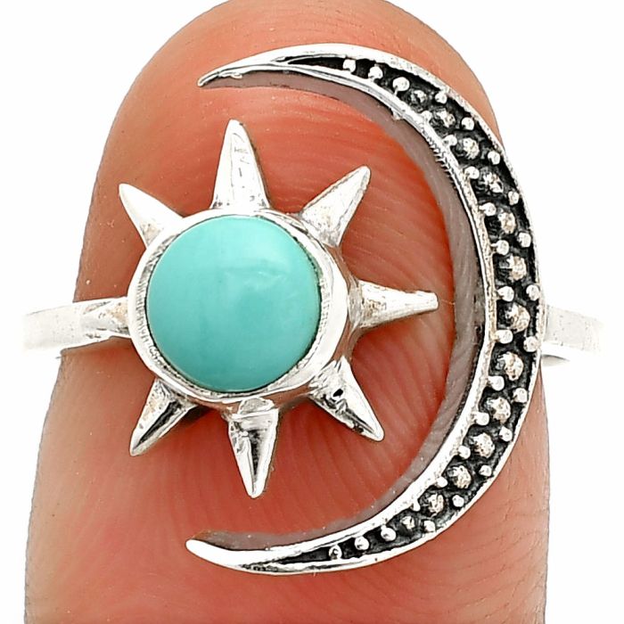 Star Moon - Natural Rare Turquoise Nevada Aztec Mt Ring size-7 SDR236162 R-1015, 6x6 mm
