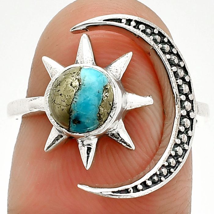 Star Moon - Kingman Turquoise With Pyrite Ring size-6 SDR236173 R-1015, 6x6 mm