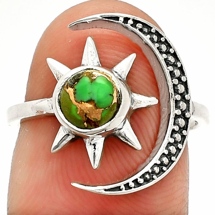 Star Moon - Copper Green Turquoise Ring size-6.5 SDR236175 R-1015, 6x6 mm