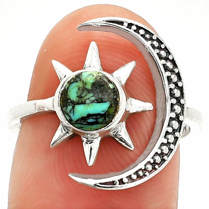 Star Moon - Lucky Charm Tibetan Turquoise Ring size-7 SDR236219 R-1015, 6x6 mm