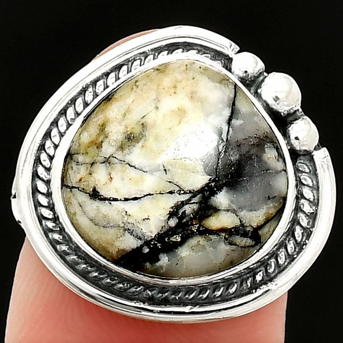 Authentic White Buffalo Turquoise Nevada Ring size-8 SDR236286 R-1148, 14x14 mm