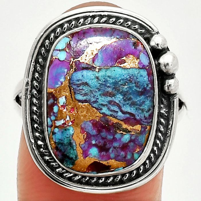 Kingman Purple Dahlia Turquoise Ring size-9 SDR236303 R-1148, 13x17 mm