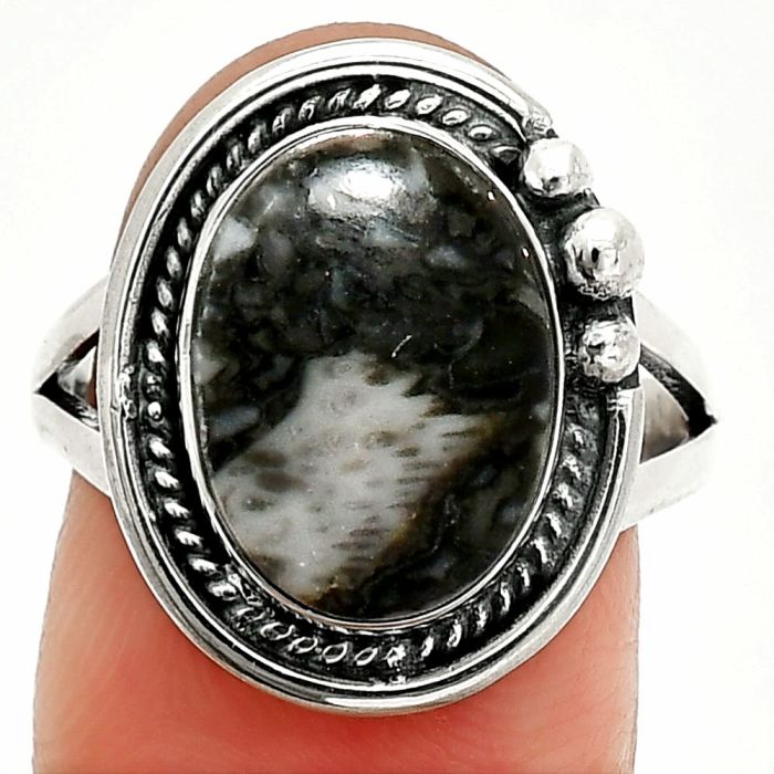 Mexican Cabbing Fossil Ring size-8 SDR236318 R-1148, 10x14 mm