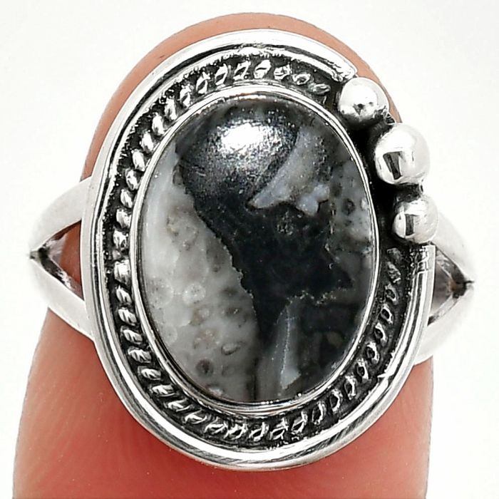 Mexican Cabbing Fossil Ring size-7 SDR236403 R-1148, 9x13 mm