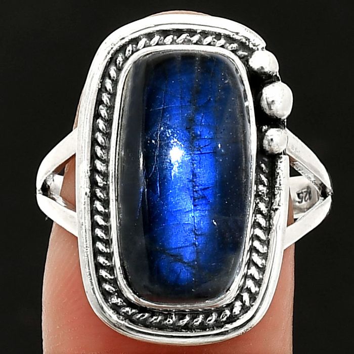 Blue Fire Labradorite Ring size-9 SDR236406 R-1148, 9x17 mm