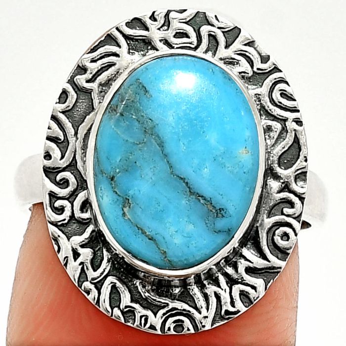 Natural Turquoise Morenci Mine Ring size-7 SDR236487 R-1649, 9x12 mm