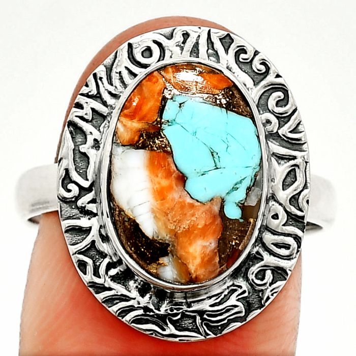 Spiny Oyster Turquoise Ring size-9 SDR236491 R-1649, 9x13 mm