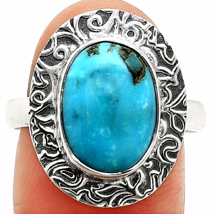 Natural Turquoise Morenci Mine Ring size-9 SDR236512 R-1649, 9x13 mm