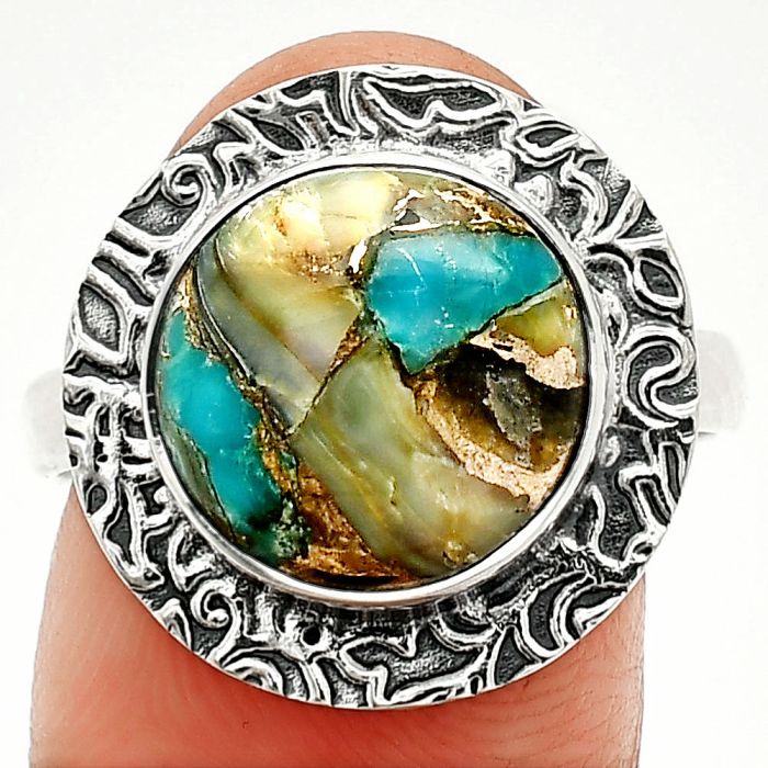 Copper Abalone Shell Ring size-9 SDR236568 R-1649, 12x12 mm
