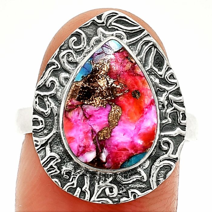 Kingman Pink Dahlia Turquoise Ring size-8 SDR236587 R-1649, 10x13 mm