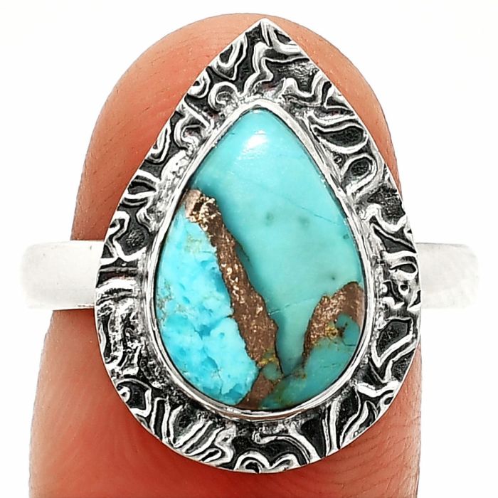 Kingman Copper Teal Turquoise Ring size-8.5 SDR236589 R-1649, 9x13 mm