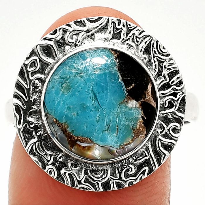 Shell In Black Blue Turquoise Ring size-9 SDR236591 R-1649, 11x11 mm