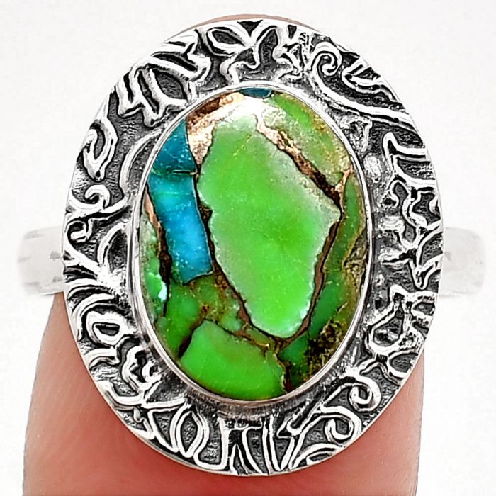 Blue Turquoise In Green Mohave Ring size-9 SDR236602 R-1649, 9x13 mm