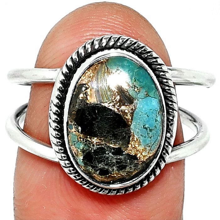 Shell In Black Blue Turquoise Ring size-8 SDR236980 R-1068, 9x13 mm