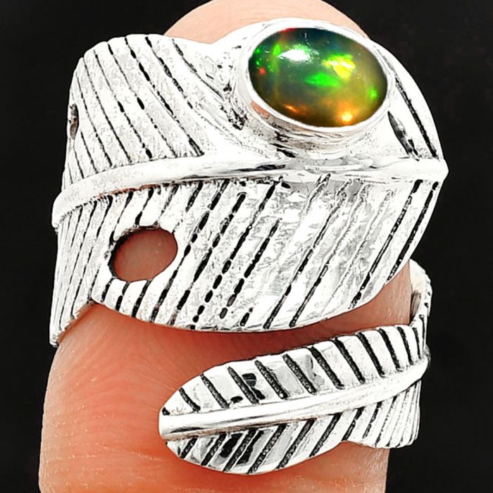 Adjustable Feather - Black Ethiopian Opal Ring size-6 SDR237091 R-1473, 5x7 mm