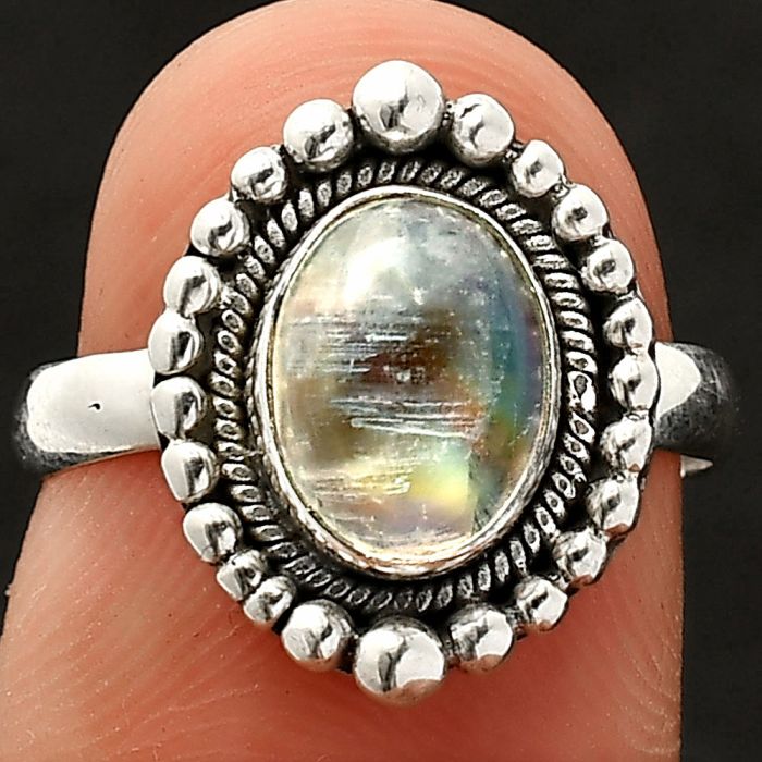 Rainbow Moonstone Ring size-6 SDR237168 R-1154, 7x9 mm