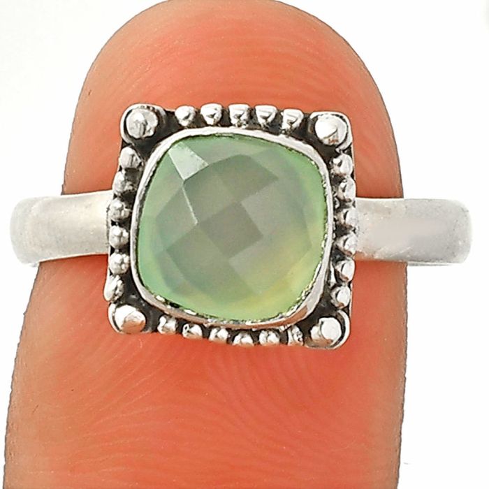 Milky Chalcedony Checker Briolette Ring size-8.5 SDR237243 R-1725, 8x8 mm