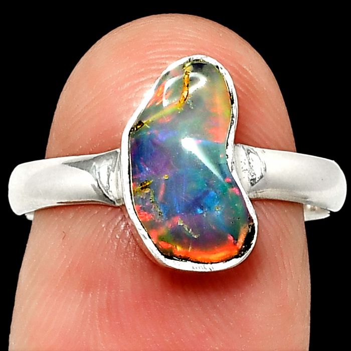 Ethiopian Opal Rough Ring size-7.5 SDR237383 R-1001, 6x12 mm