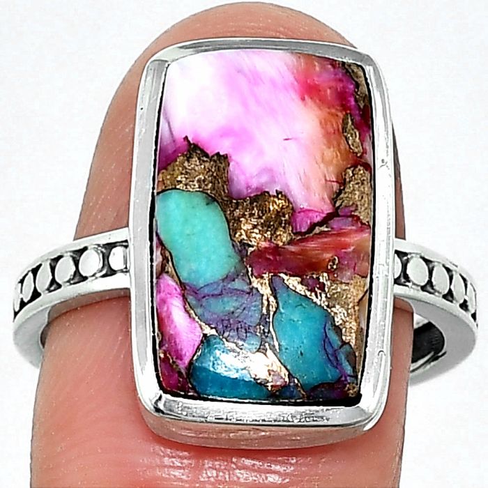 Kingman Pink Dahlia Turquoise Ring size-9 SDR237579 R-1060, 10x17 mm