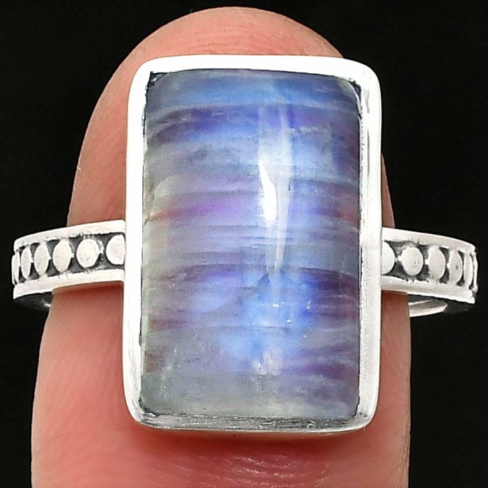 Rainbow Moonstone Ring size-9 SDR237600 R-1060, 10x15 mm