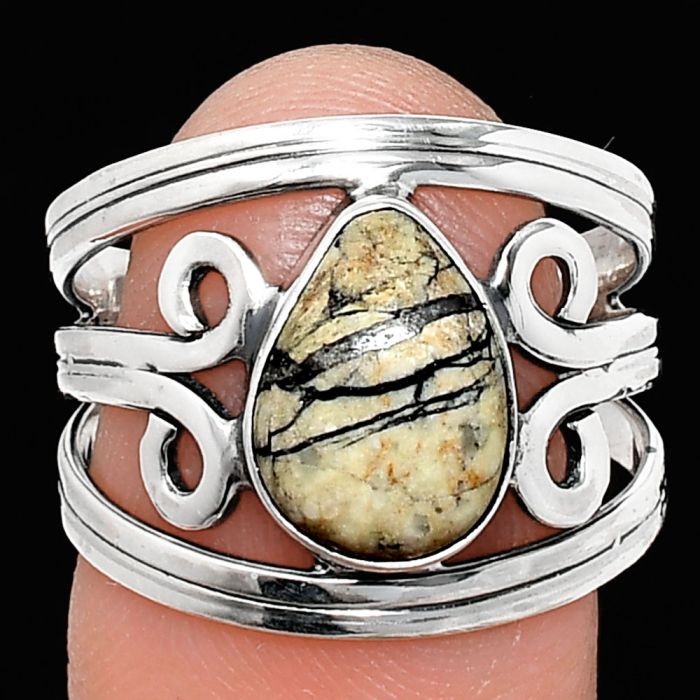 Authentic White Buffalo Turquoise Nevada Ring size-8 SDR237673 R-1132, 8x11 mm