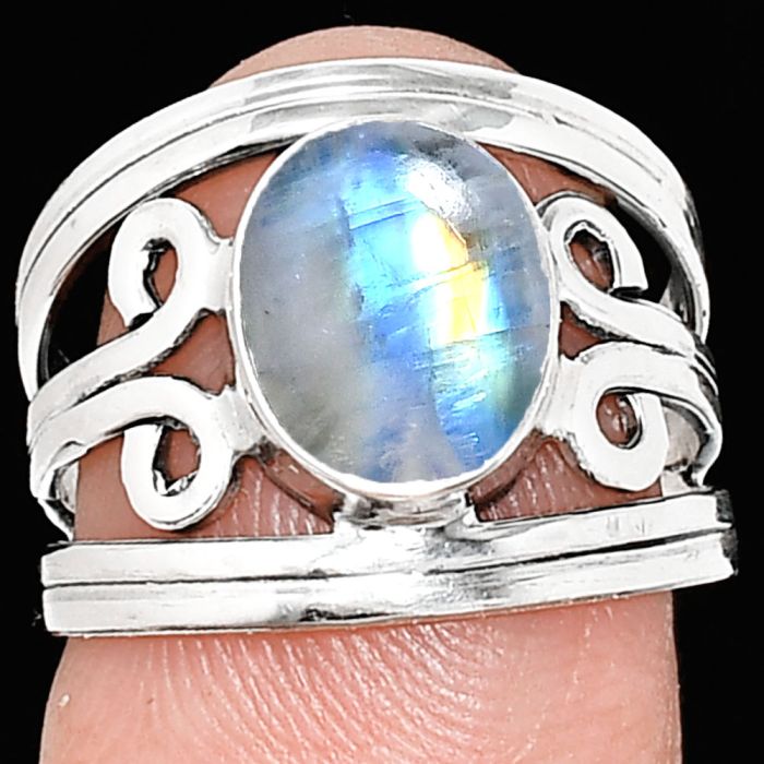 Rainbow Moonstone Ring size-7 SDR237703 R-1132, 8x10 mm