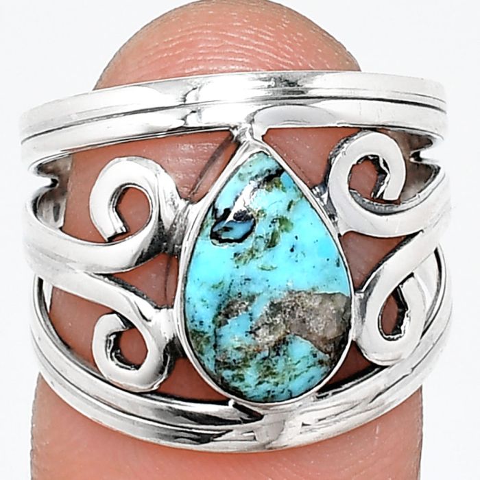 Natural Turquoise Morenci Mine Ring size-7 SDR237713 R-1132, 7x11 mm