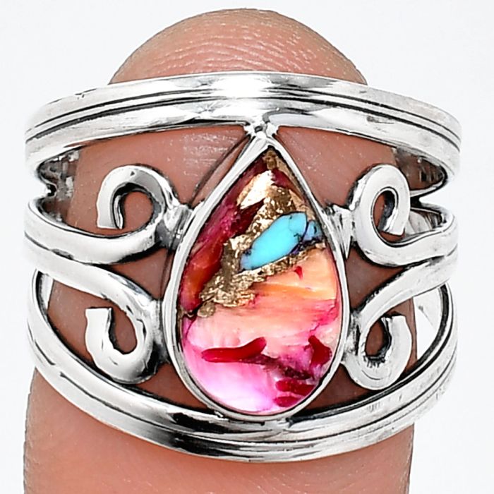 Kingman Pink Dahlia Turquoise Ring size-7 SDR237721 R-1132, 7x12 mm