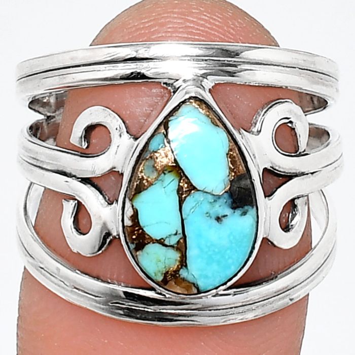 Kingman Copper Teal Turquoise Ring size-8 SDR237723 R-1132, 8x12 mm